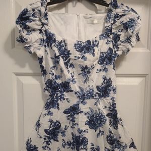 Beautiful white with Blue Roses dress, very feminine and sweet flowing dress